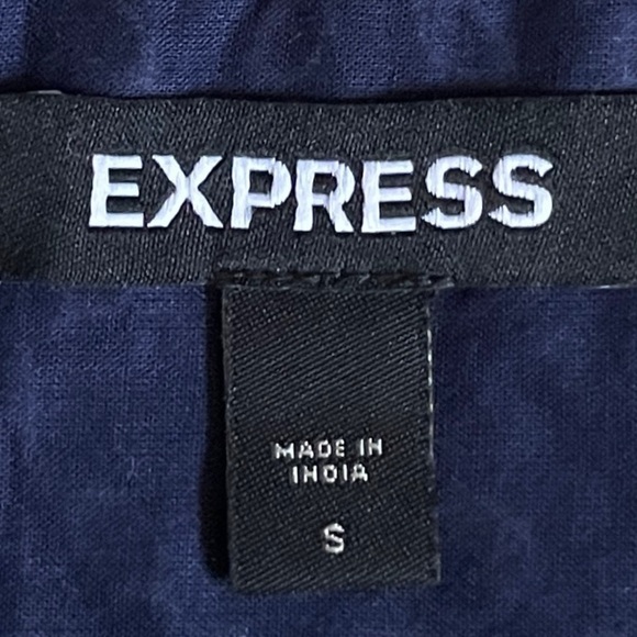 Express Printed Lace Trim Eyelet Navy Blue Belted Faux Wrap Dress Size S - Picture 9 of 11